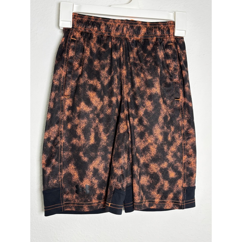 Under Armour Boys Orange Black Acid Wash Athletic Basketball Shorts Size Medium
